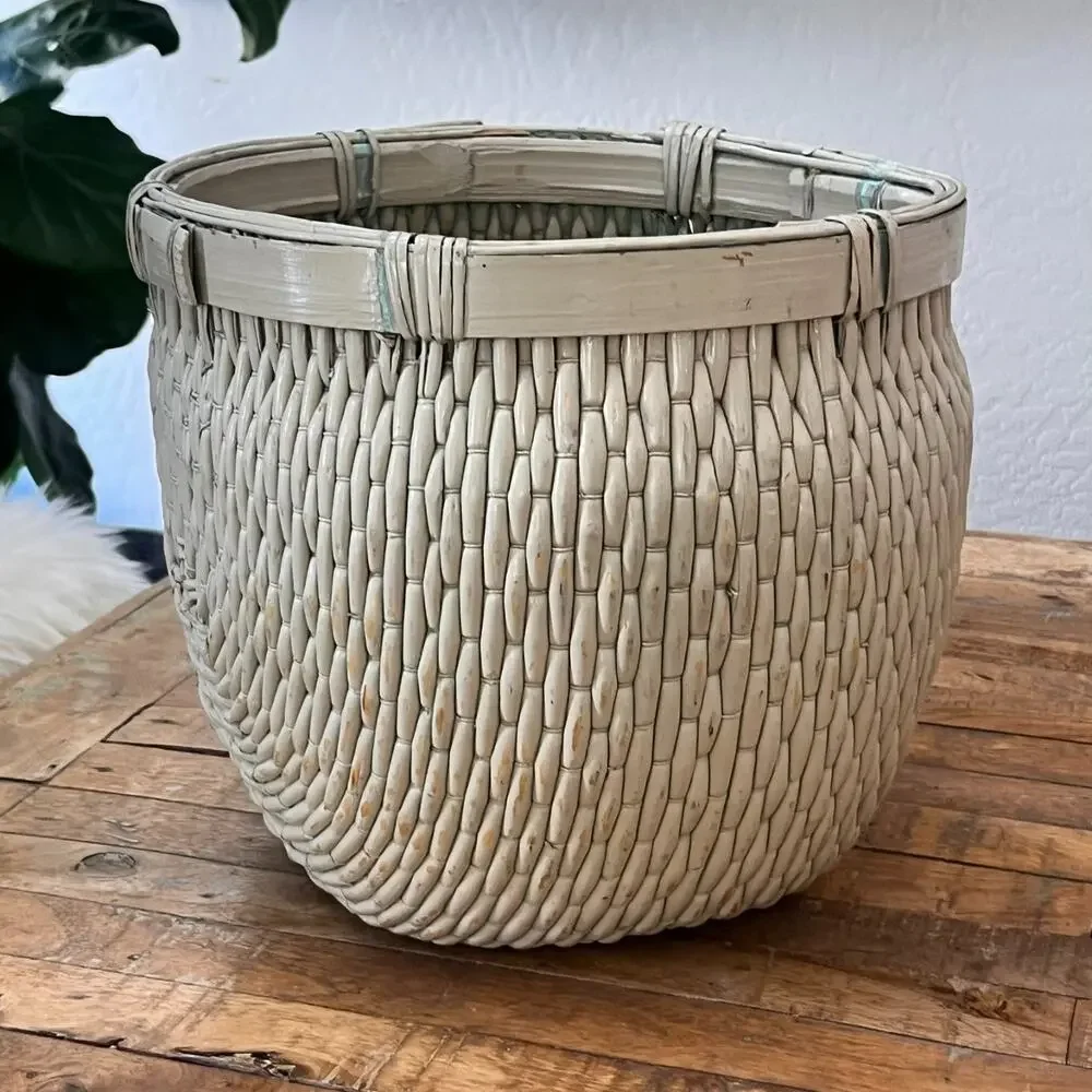 Antique Asian Rice Gathering Cream Basket 11.25